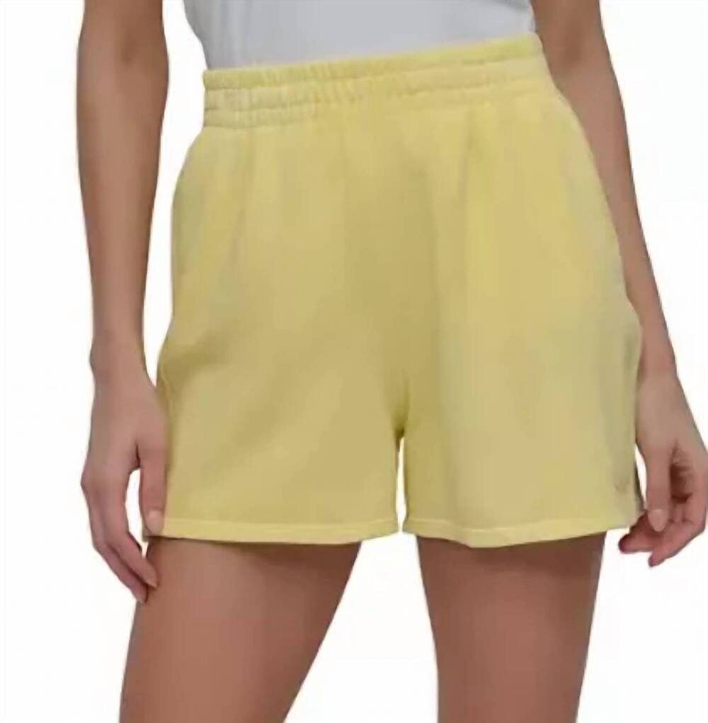 NEW DKNY embroidered logo smocked shorts in yellow